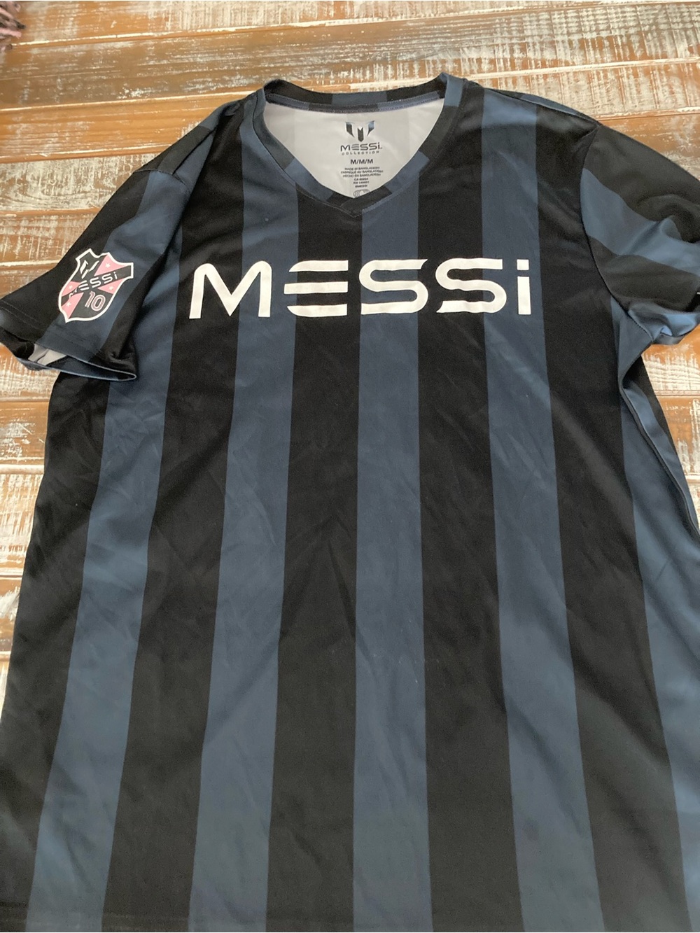 Kids' Messi Black & Navy Striped Soccer Jersey